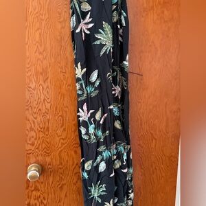 Old Navy Black Maxi Skirt with Pastel Tropical Print